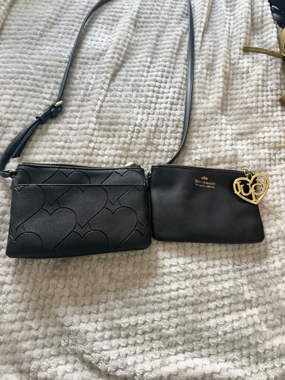 Juicy Couture Black Heart Embossed Crossbody with Gold Charm